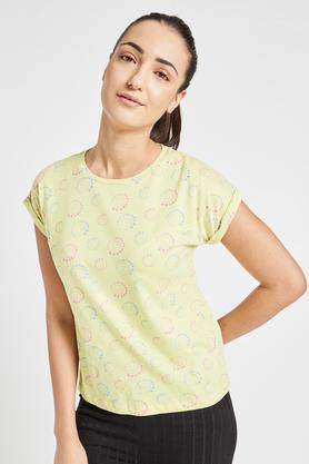 printed cotton round neck women's t-shirt - lime green