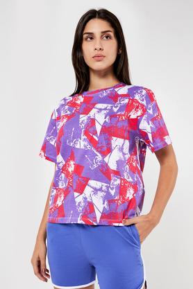 printed cotton round neck women's t-shirt - multi