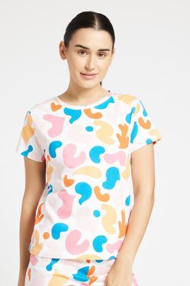 printed cotton round neck women's t-shirt - multi