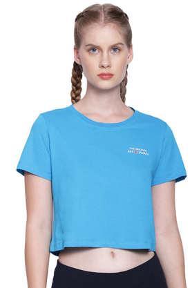printed cotton round neck women's t-shirt - ocean