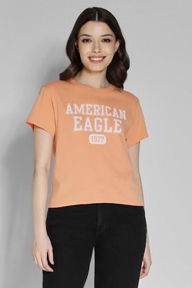 printed cotton round neck women's t-shirt - orange