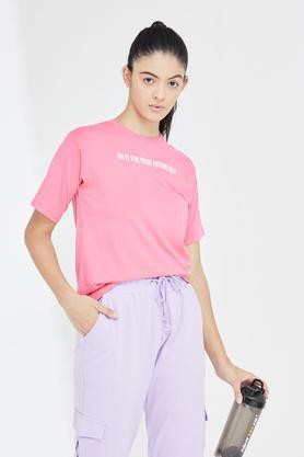printed cotton round neck women's t-shirt - pink