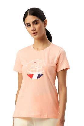printed cotton round neck women's t-shirt - pink
