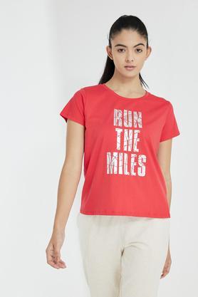 printed cotton round neck women's t-shirt - red