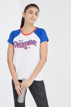 printed cotton round neck women's t-shirt - royal blue