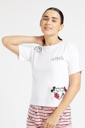 printed cotton round neck women's t-shirt - white