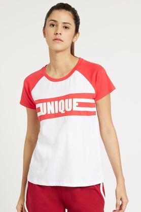 printed cotton round neck women's t-shirt - white