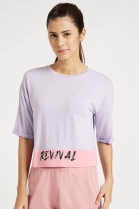 printed cotton round neck women's t-shirts - lilac