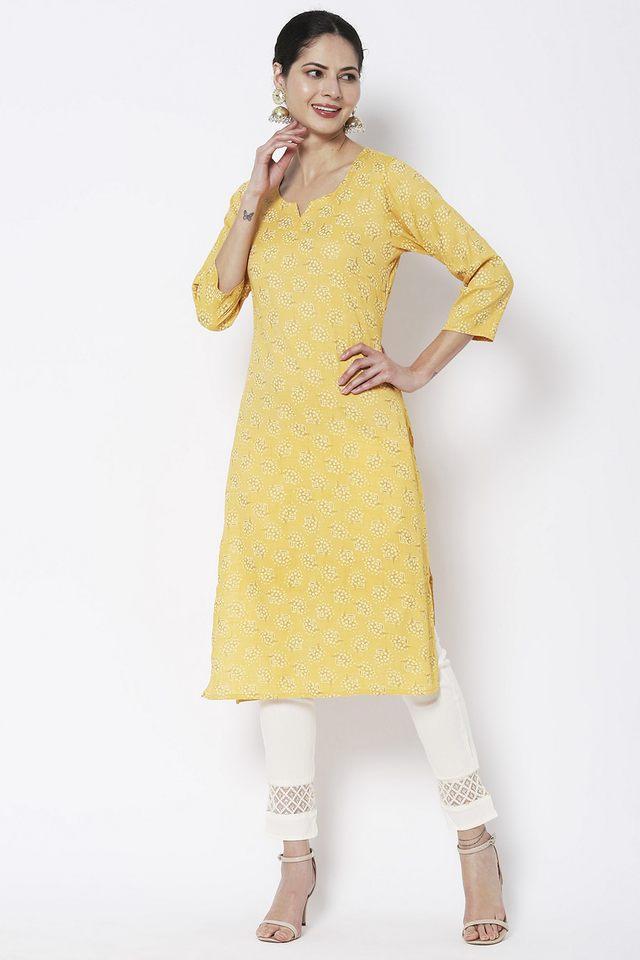 printed cotton round neck womens casual wear kurta