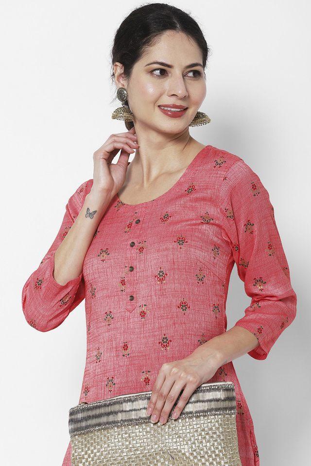 printed cotton round neck womens casual wear kurta