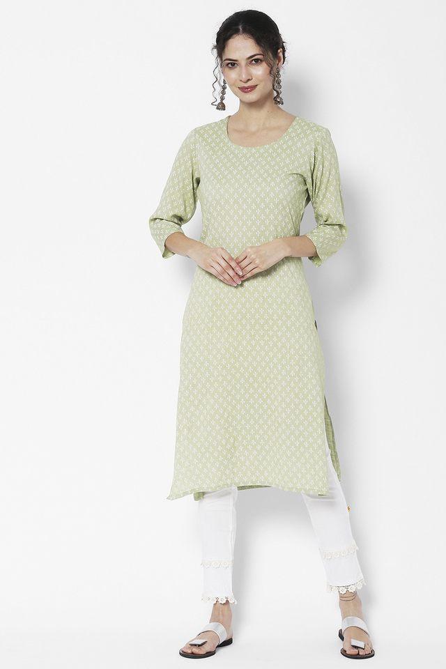 printed cotton round neck womens casual wear kurta