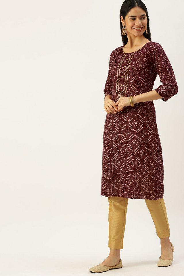 printed cotton round neck womens casual wear kurta