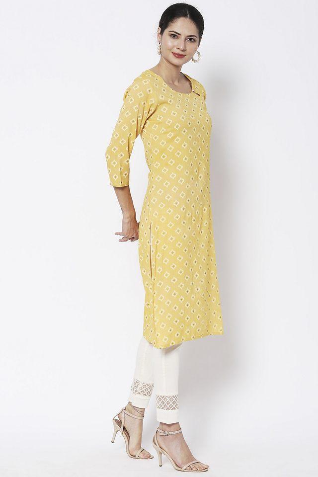 printed cotton round neck womens casual wear kurta