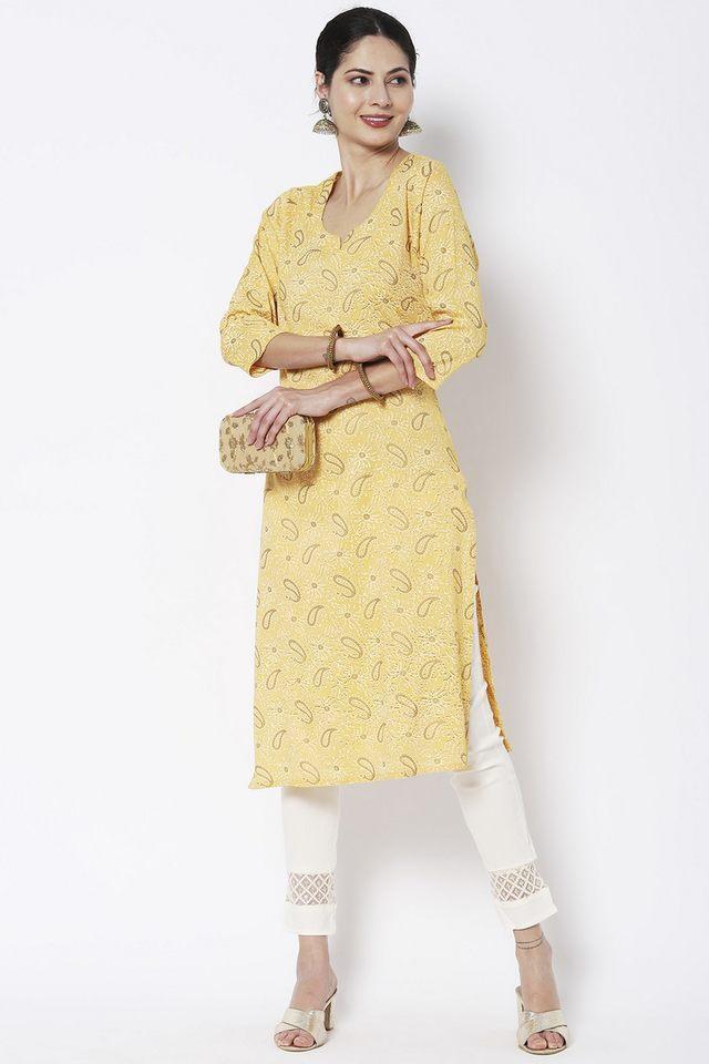 printed cotton round neck womens casual wear kurta