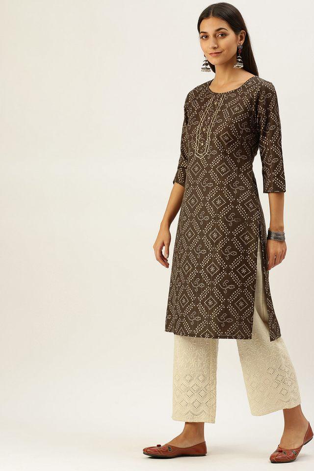 printed cotton round neck womens casual wear kurta