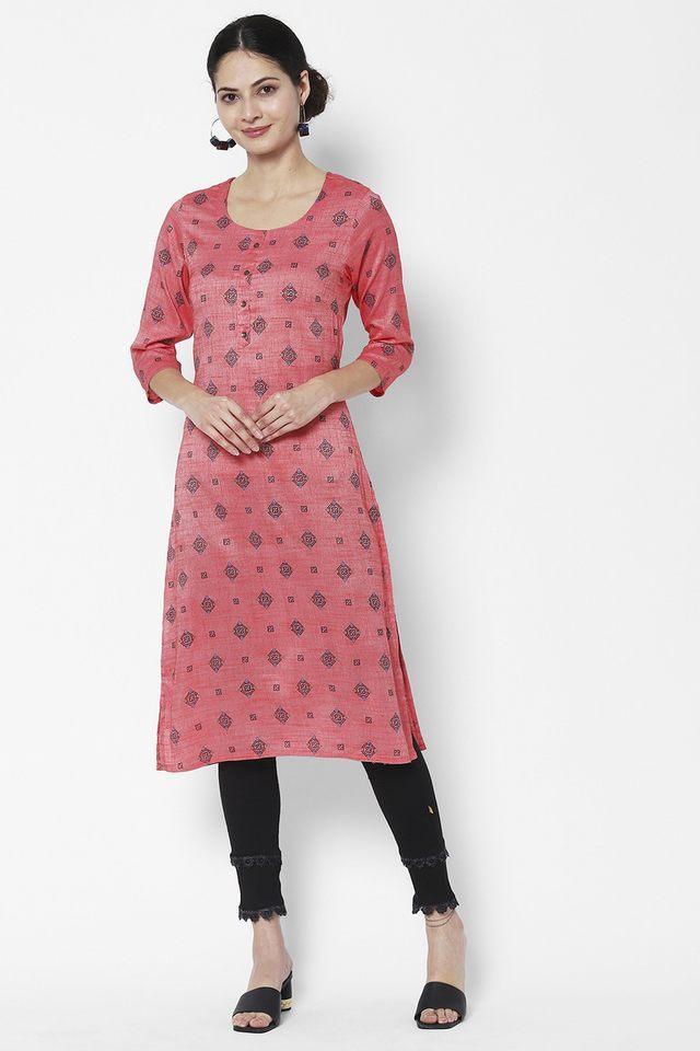 printed cotton round neck womens casual wear kurta