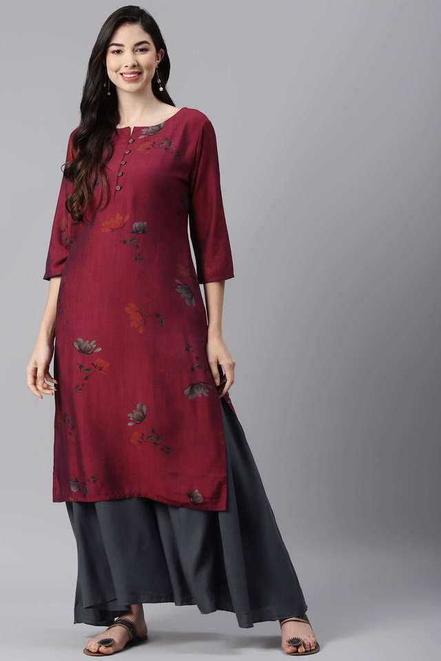 printed cotton round neck womens casual wear kurti