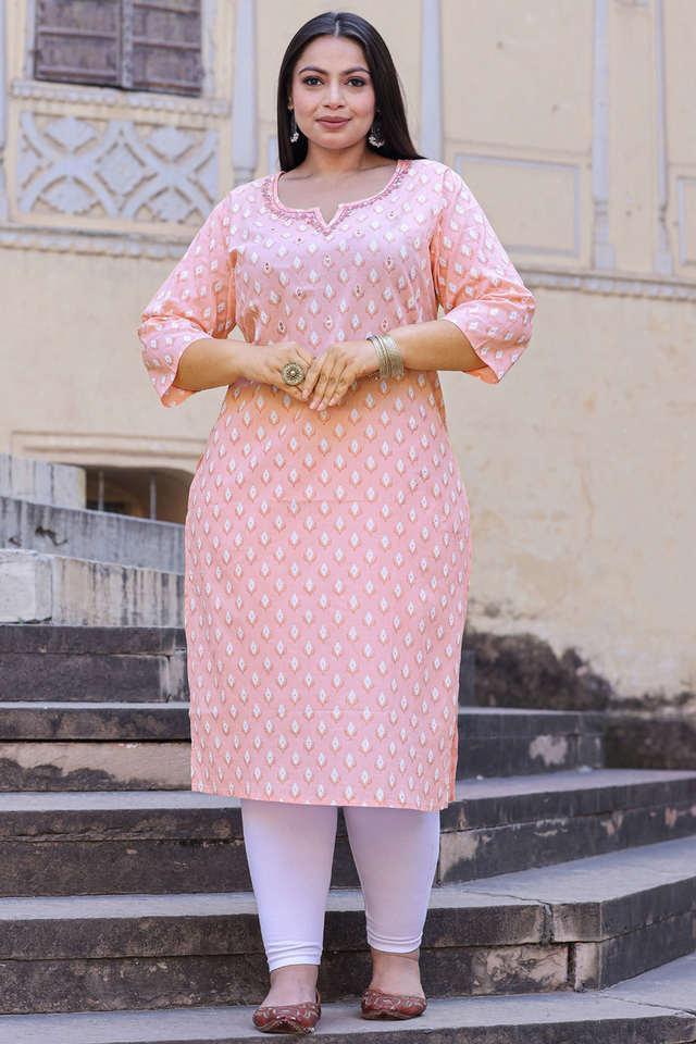 printed cotton round neck womens festive wear kurta