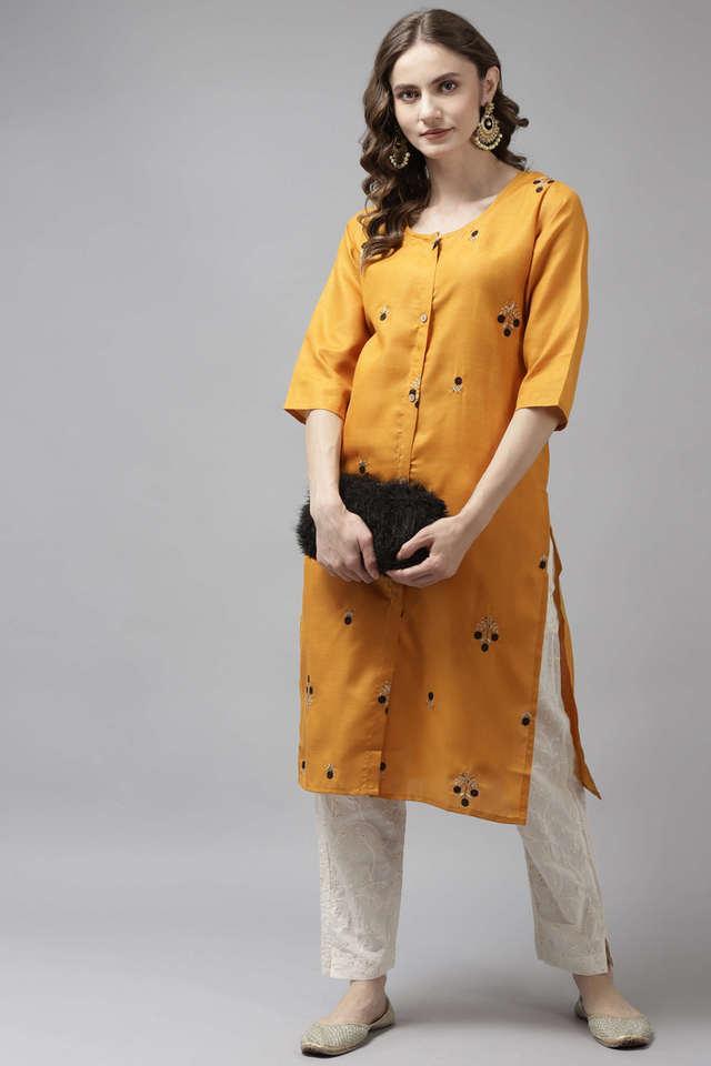 printed cotton round neck womens party wear kurti