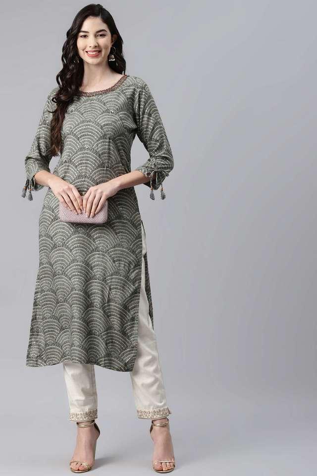 printed cotton round neck womens party wear kurti