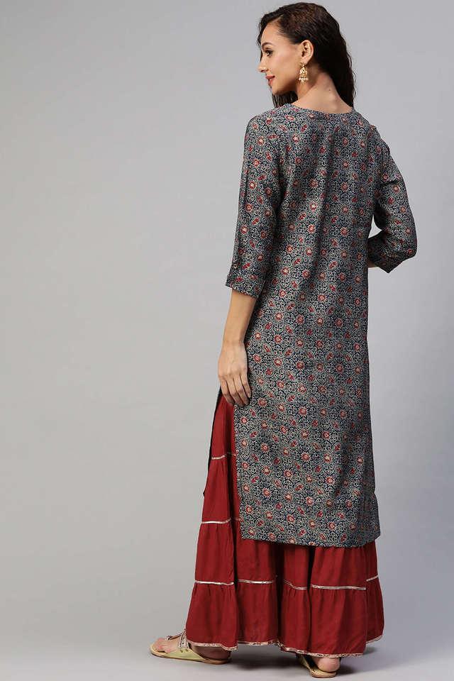 printed cotton round neck womens party wear kurti