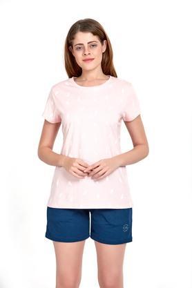 printed cotton round neck womens t-shirt - pink