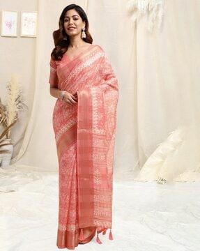 printed cotton saree with blouse piece