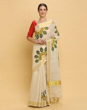 printed cotton saree with contrast border