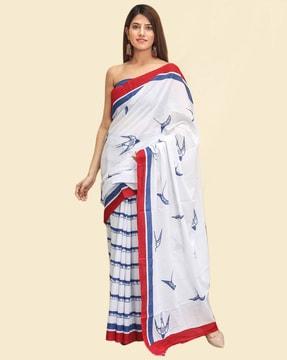 printed cotton saree with contrast border