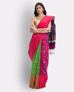 printed cotton saree with tassels