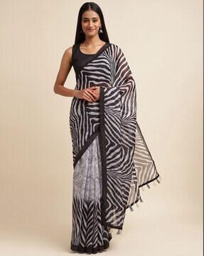 printed cotton saree with tassels