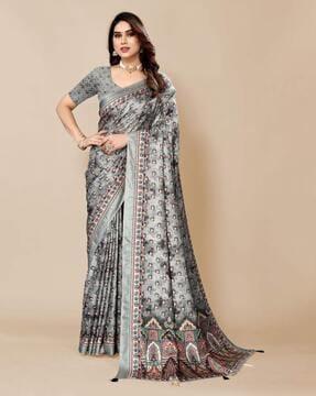 printed cotton saree with tassels