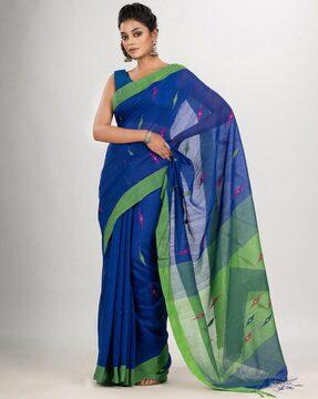 printed cotton saree with tassels