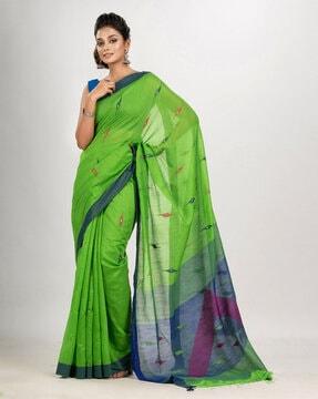 printed cotton saree with tassels