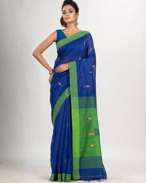 printed cotton saree with tassels