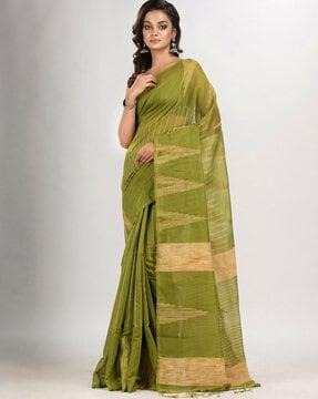 printed cotton saree with tassels