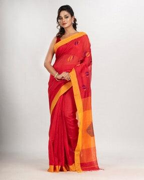 printed cotton saree with tassels