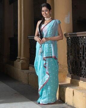 printed cotton saree with tassels