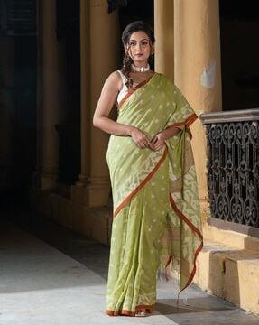 printed cotton saree with tassels