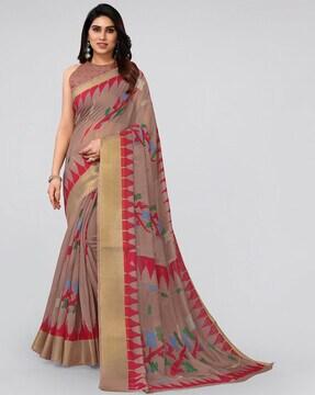 printed cotton saree with zari border