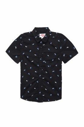 printed cotton shirt collar boys shirt - black