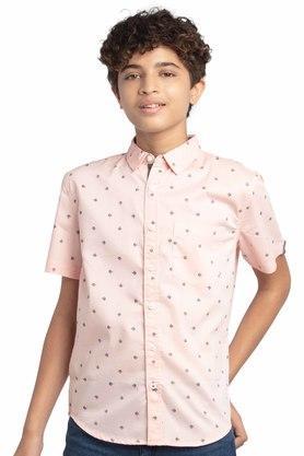printed cotton shirt collar boys shirt - peach