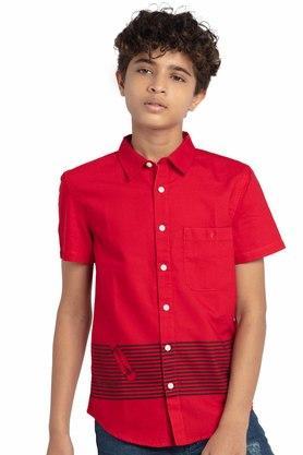 printed cotton shirt collar boys shirt - red