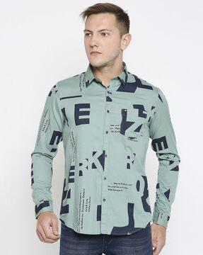 printed cotton shirt with patch pocket