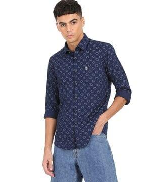 printed cotton shirt with patch pocket