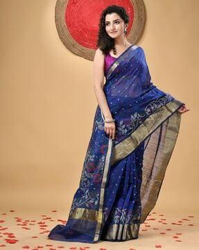printed cotton silk handloom saree with contrast border