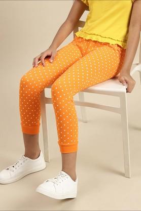 printed cotton skinny fit girls joggers - orange