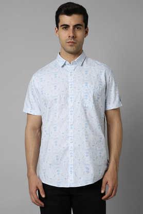 printed cotton slim fit men's casual shirt - blue