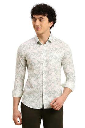 printed cotton slim fit men's casual shirt - white