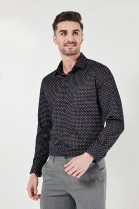 printed cotton slim fit men's formal shirt - black